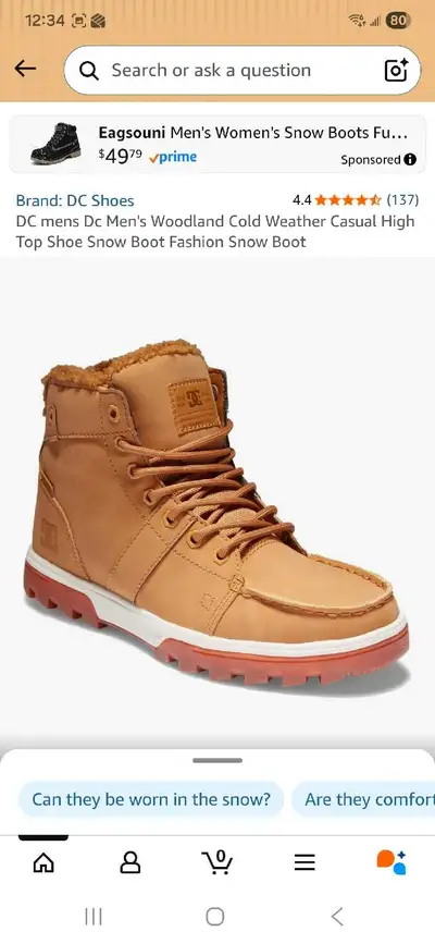 DC mens Dc Men's Woodland Cold Weather Casual High Top Shoe 10, View more