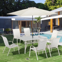 8 Pieces Patio Dining Set with Umbrella, Aluminum Frame Outdoor 