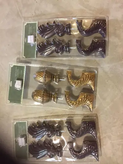 Two sets of Decorative Curtain Rod Finial and Bracket Pair, View more