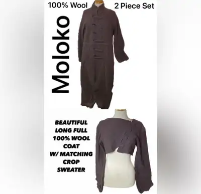 MOLOKO 100% Wool Two Piece Coat & Matching Crop Sweater, View more