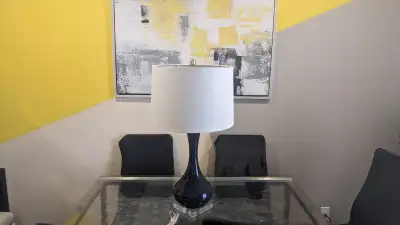 Extra Large Glass Lamp w/White shade ~29in high - Like NEW, View more