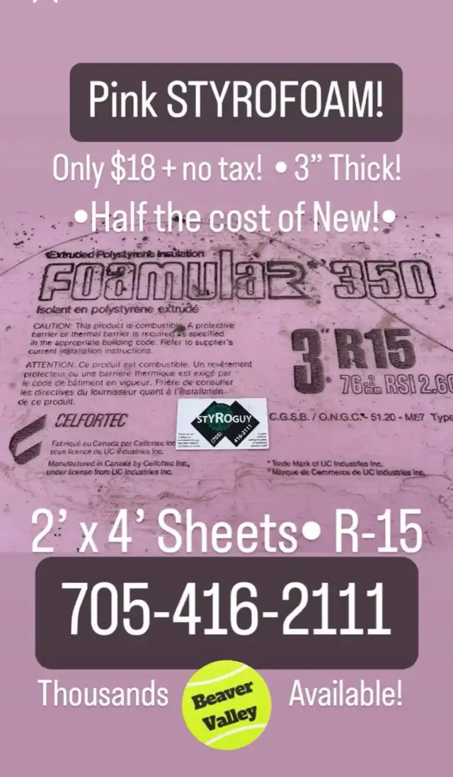 •Blue or Pink 3” thick R-15 Styrofoam 4 Radiant Floors Concrete! in Floors & Walls in Owen Sound - Image 4