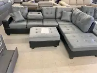 Velvet-Leather Sofa With Ottoman& Pillows.