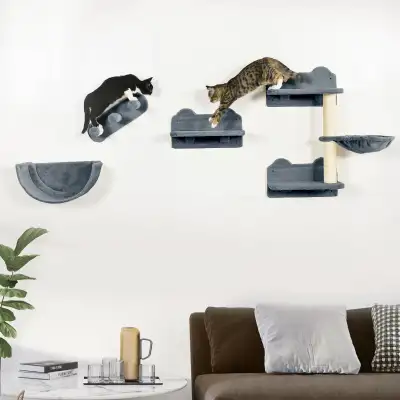 Cat Wall Shelves, 3PCs Cat Shelves with Hammock, Scratching Post, View more