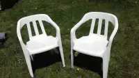 2 White Low Back Stacking Lawn or Patio Chairs