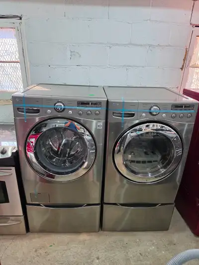 LG 27" Stainless Steel Front-Load Washer Dryer Set W/ Pedestals, View more