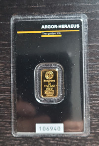 Argor heraeus kinebar hologram suisse gold/or 2 gram bar
