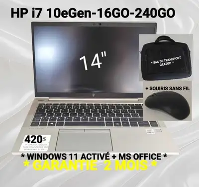 LAPTOP HP ÉLITEBOOK 14"-i7 10Gen-16GO-240GO*SSD*, View more