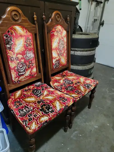 Free large real wood table, china cabinet and 6 chairs., View more