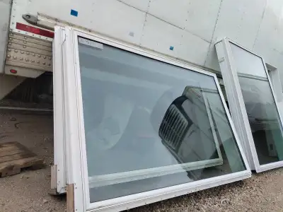 NEW—never installed — 71” by 47” vinyl frame Double glass —150$, View more