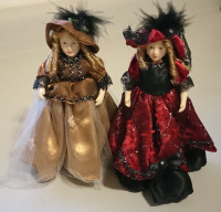 Vintage Porcelain Dolls Natural Looking Hair and on Metal Stands