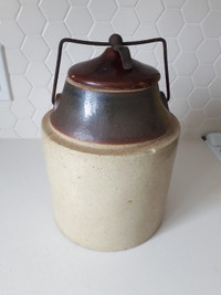 ANTIQUE STONEWARE CANNING CROCK WITH WEIR SEAL GALLON SIZE