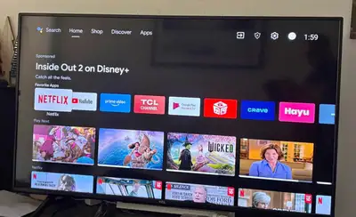 50” TCL 4K smart tv with remote and legs, View more