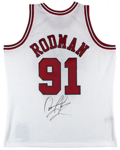 CHICAGO BULLS AUTOGRAPHED NO 91 RODMAN GAME WORN JERSEY NBA, View more