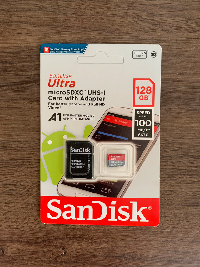 SanDisk MicroSD 128GB Memory Card with Adapter in Flash Memory & USB Sticks in Windsor Region