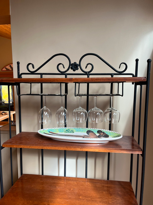 Unique wood & wrought iron bar cart/wine rack serving cabinet in Hutches & Display Cabinets in Muskoka - Image 4