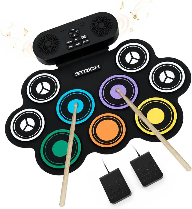 Roll-Up Electric Drum Set - 9-Pad Portable Kit w/ Speaker, Pedal in Drums & Percussion in Oshawa / Durham Region - Image 2