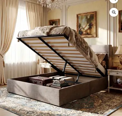 Queen Hydraulic Lift Storage Bed Frame with Wingback Headboard, View more