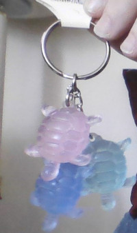 3 Sea Turtles keychain NWT. Translucent pink, green and blue.