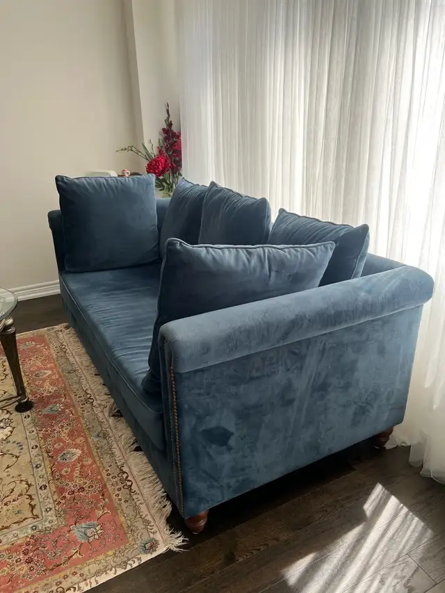 Blue Velvet Sofa, Loveseat & Oversized Armchair Set in Couches & Futons in Markham / York Region - Image 8