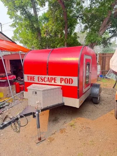 FOR SALE: “The Escape Pod” Mini Camper Compact, eye-catching red teardrop trailer ready for your nex...