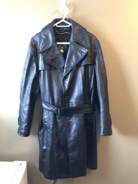 Vintage Men’s Black Leather Trench Coat sz L