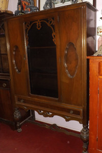 1910 Antique Walnut CHINA CABINET with Drawer  ONLY $50