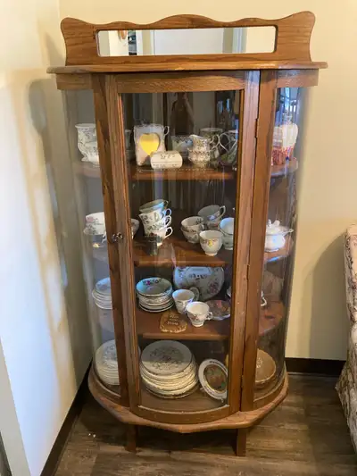 Reproduction Oak and Glass China Cabinet, View more