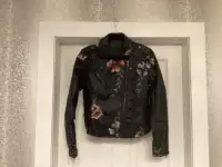Beautiful  Women’s Black Vegan Leather Floral Embroidered Jacket