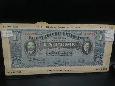 1915 Mexico Peso Stamp Post Card $1 Bill Villa Mexican Currency, View more