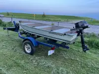 2019 12’ aluminum boat, 2020 Tohatsu 5HP motor and trailer 