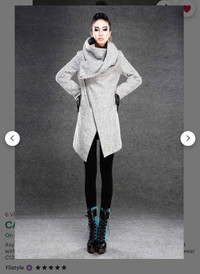 Asymmetrical Wool Coat - Light Grey
