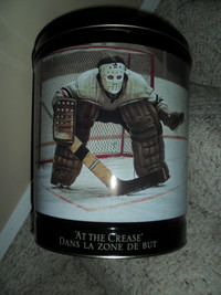 Vintage Popcorn tin, "At The Crease" Hockey goalie. 30 Anniversa