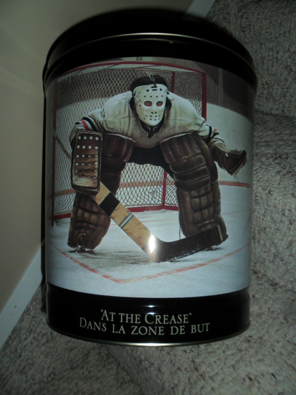 Vintage Popcorn tin, "At The Crease" Hockey goalie. 30 Anniversa in Arts & Collectibles in Saskatoon