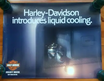 HARLEY DAVIDSON INTRODUCES LIQUID COOLING HARLEY DAVIDSON HEAVY BEER STURGIS 1990 VERY RARE AND HARD...