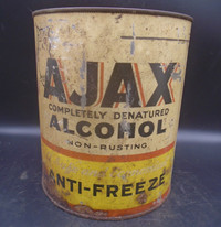 VINTAGE 1930's AJAX ANTI-FREEZE US GALLON OIL CAN