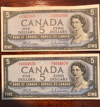 Two Canadian 1954 High Grade $5 bills