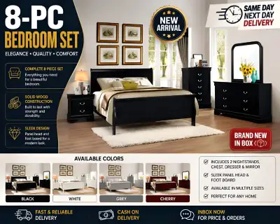 Brand New 8-PC Bedroom Set – Multiple Colors Available  COD, View more
