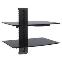 Glass 2 tier wall shelf for TV components great for router