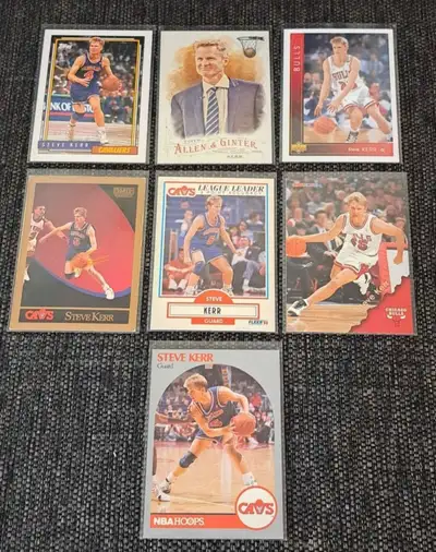 Selling 7 collectible Steve Kerr basketball cards please see photos Asking $15 for all Porch pick up...