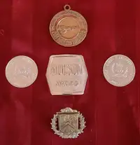5 vintage medallions,  pins 