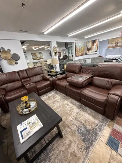 New Leather Power Recliner Sofa Loveseat Set In Huge Sale, View more