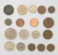 1890-1970's: 18 Vintage World Coins- Britain, Japan, USA, UAE