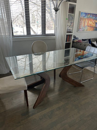 Dining room table glass wood