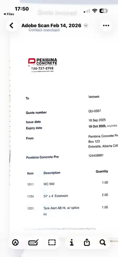 Brand new , and never used. Comes with original paperwork from pembina concrete. Please call 780-975...
