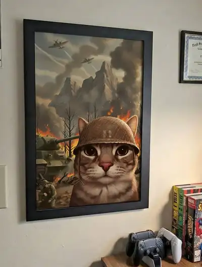 Framed printed poster 12 x 18 inches - Epic meme Battle Cat, View more