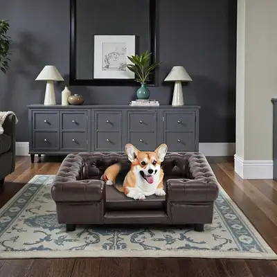 Faux Leather Dog Couch with Stairs, View more