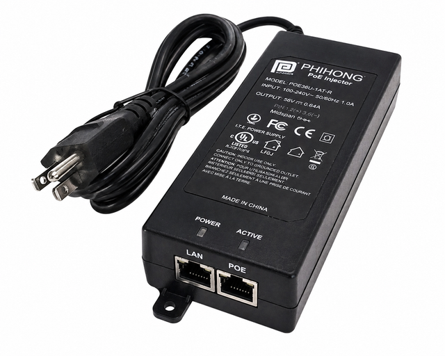 Phihong POE36U-1AT-R PoE+ Injector 56V IEEE 802.3at