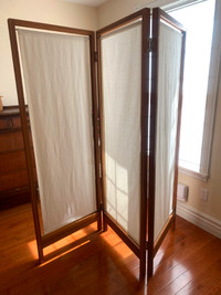Room Divider Screen - Wooden frame and white cotton