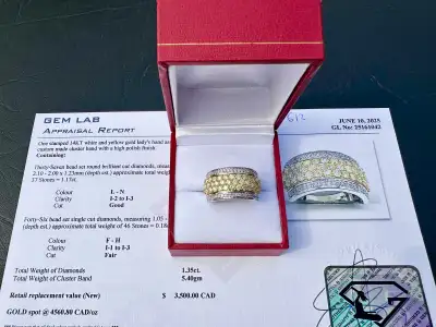 #612 - 14kt 1.35ct White & Yellow Diamond Band Size 6, View more